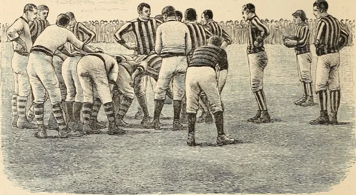 Original photo: Gravure ancienne d'une mêlée de rugby en train de se former